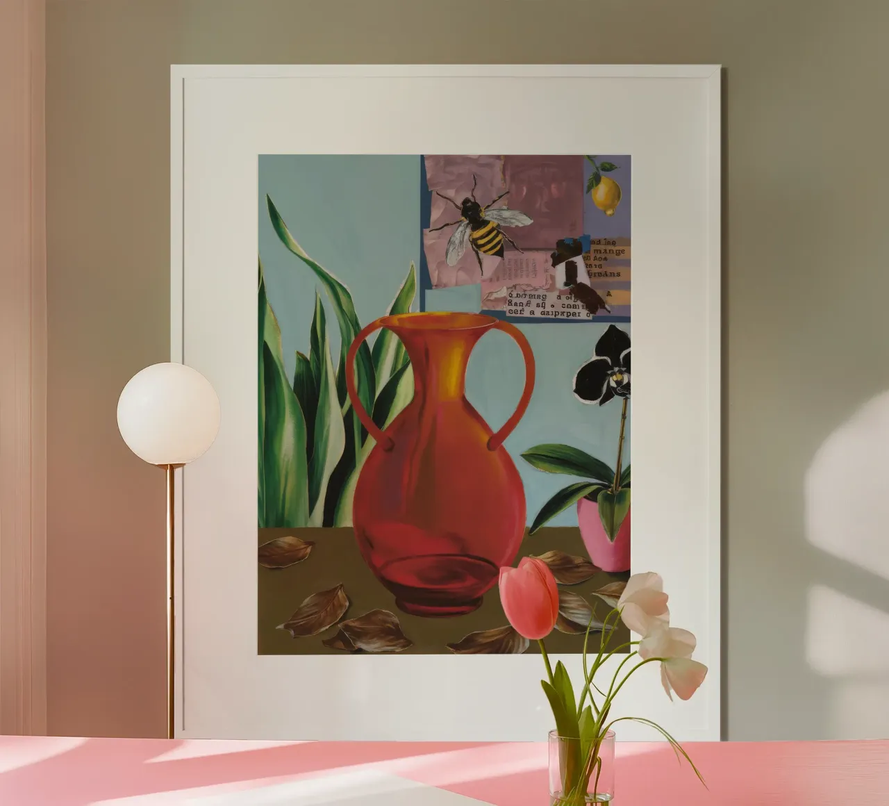 Collage di brocche cremisi poster con telaio in alluminio da Opal Strokes
