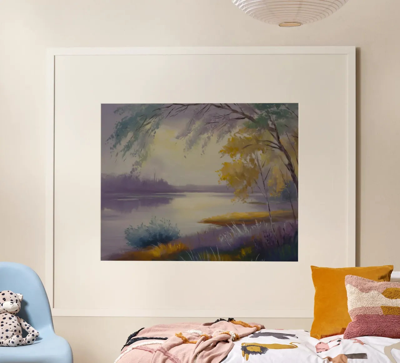 Mattina sul lago nebbioso poster con telaio in plastica da Radiance Landscape