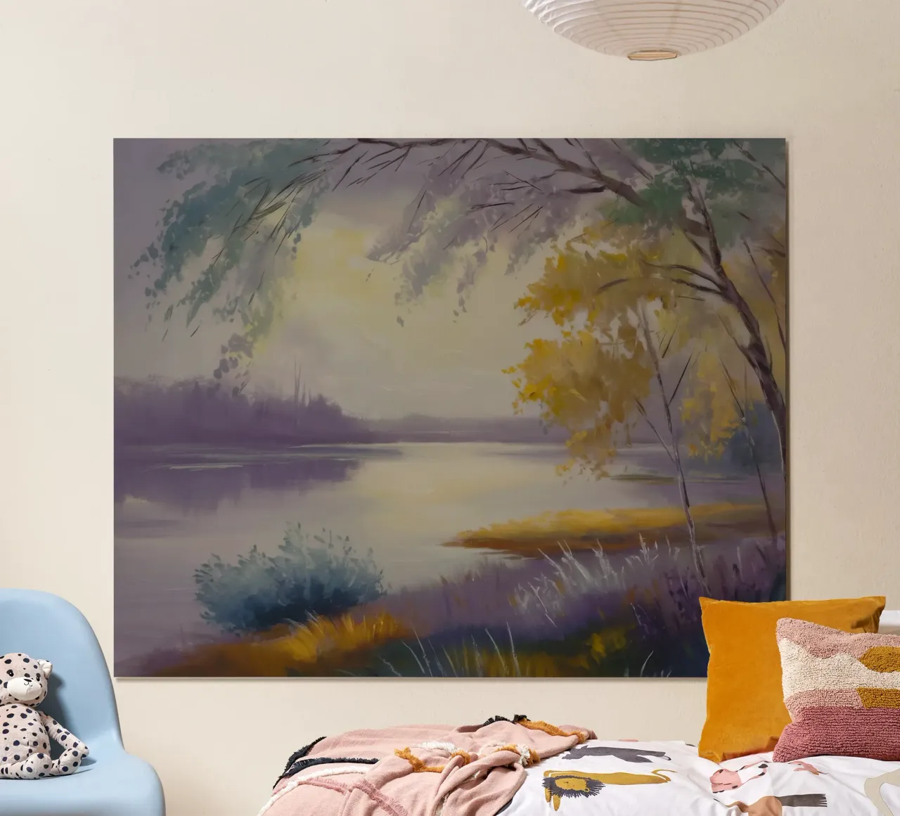 Mattina sul lago nebbioso poster con telaio in plastica da Radiance Landscape