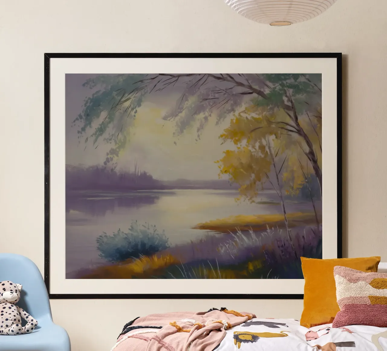 Mattina sul lago nebbioso poster con telaio in plastica da Radiance Landscape