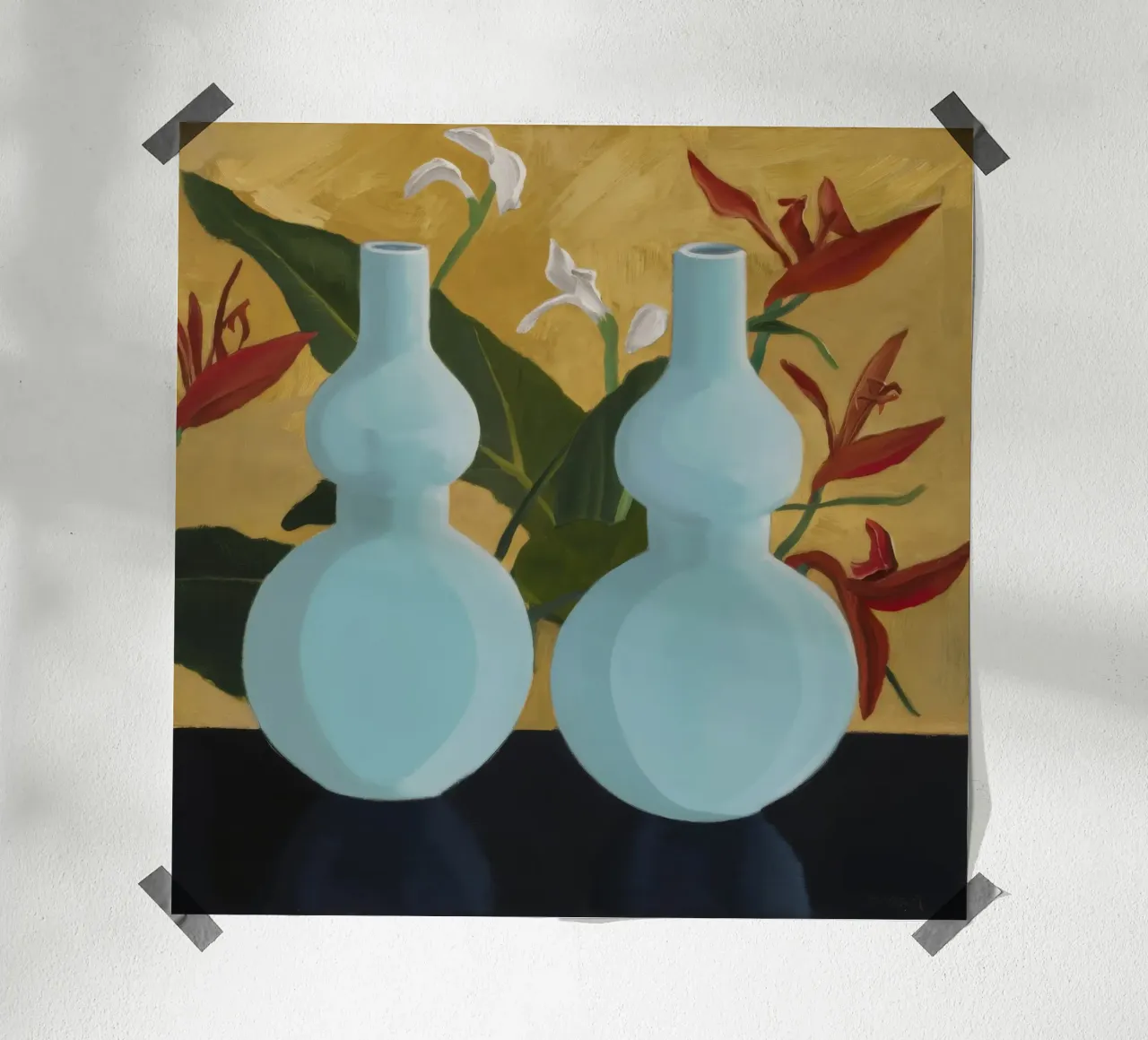 Navi azzurre gemelle poster con telaio in plastica da Opal Strokes
