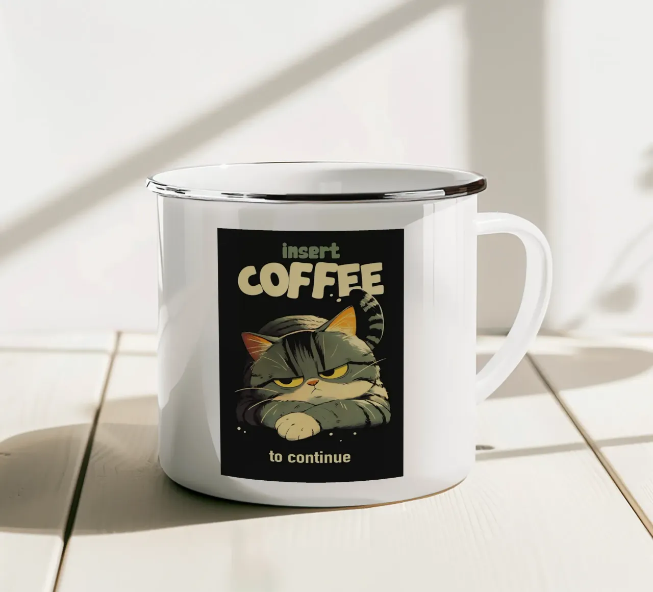 Un gatto carino vuole il caffè tazza in smalto da CatAndCofffe
