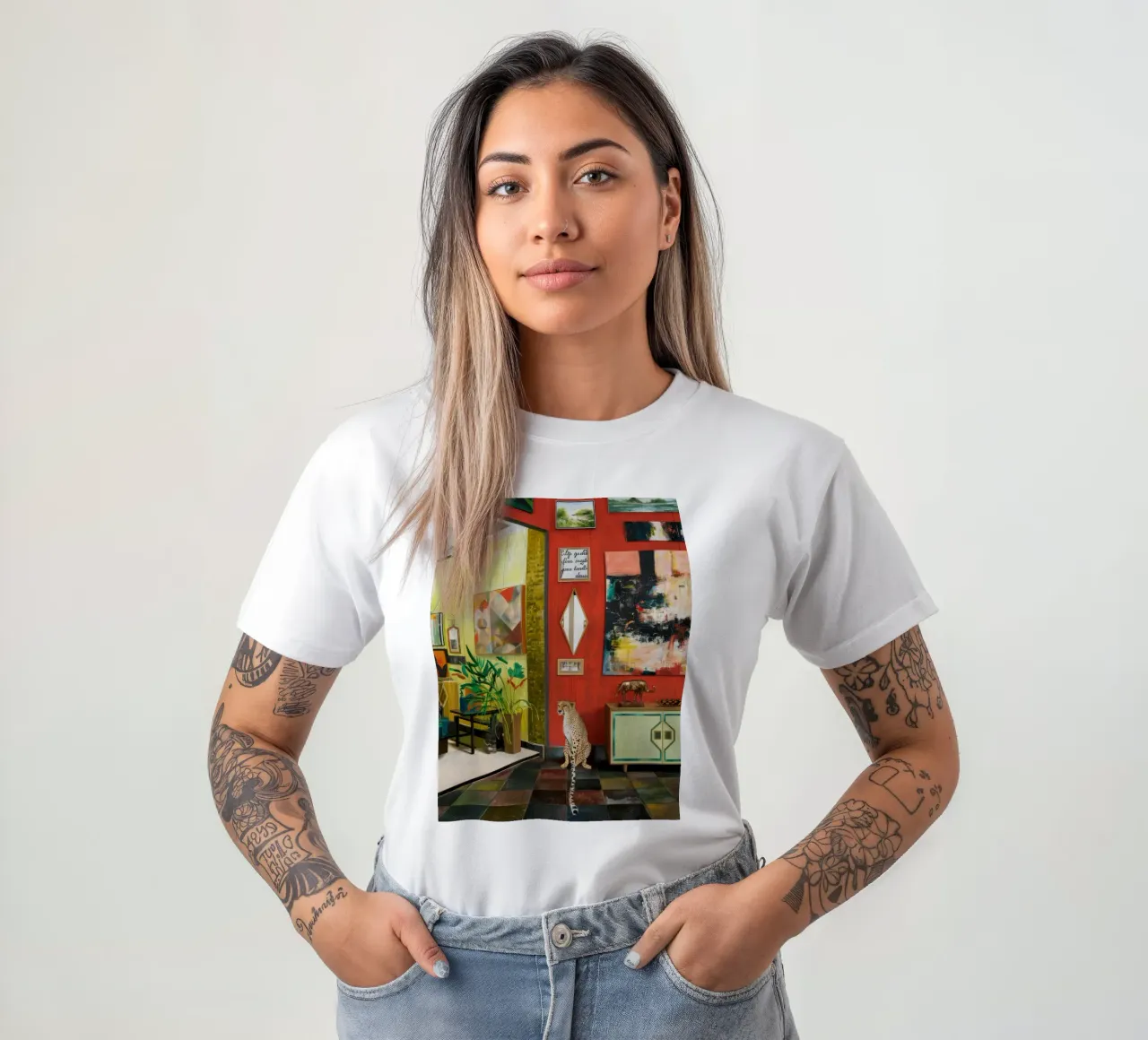 Interni vivaci a scacchiera t-shirt da Opal Strokes