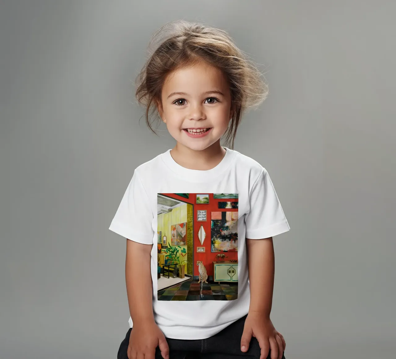 Checkered Vivid Interior kids t-shirt by Opal Strokes