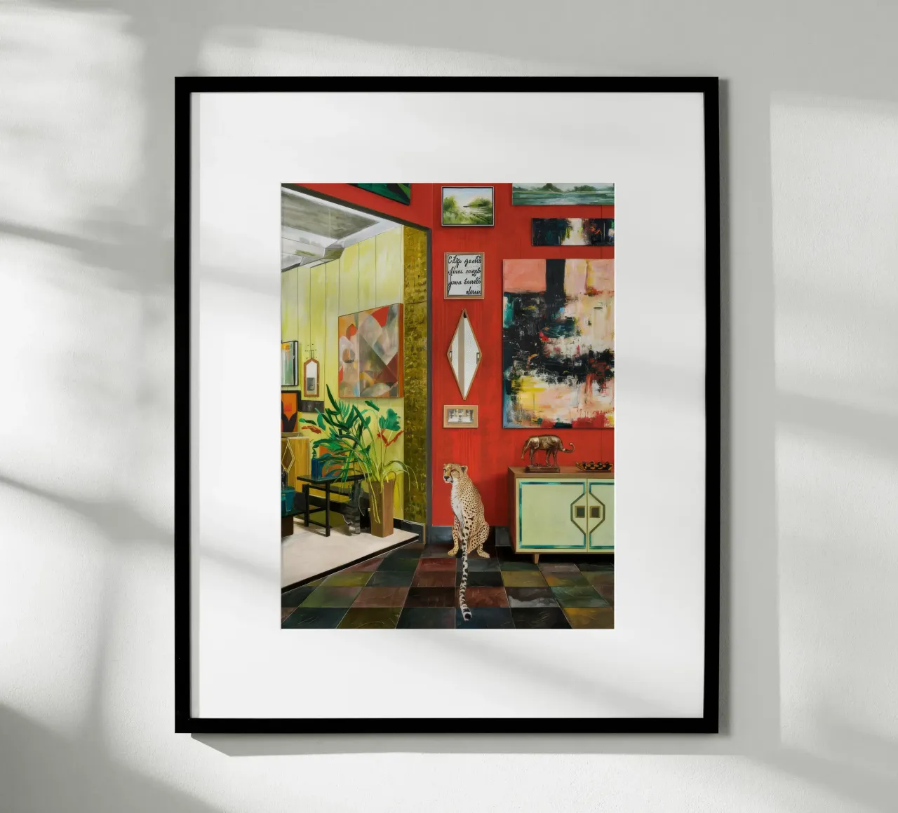 Geruit levendig interieur poster met houten frame van Opal Strokes