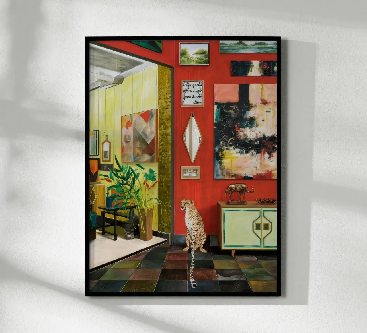 Geruit levendig interieur poster met houten frame van Opal Strokes