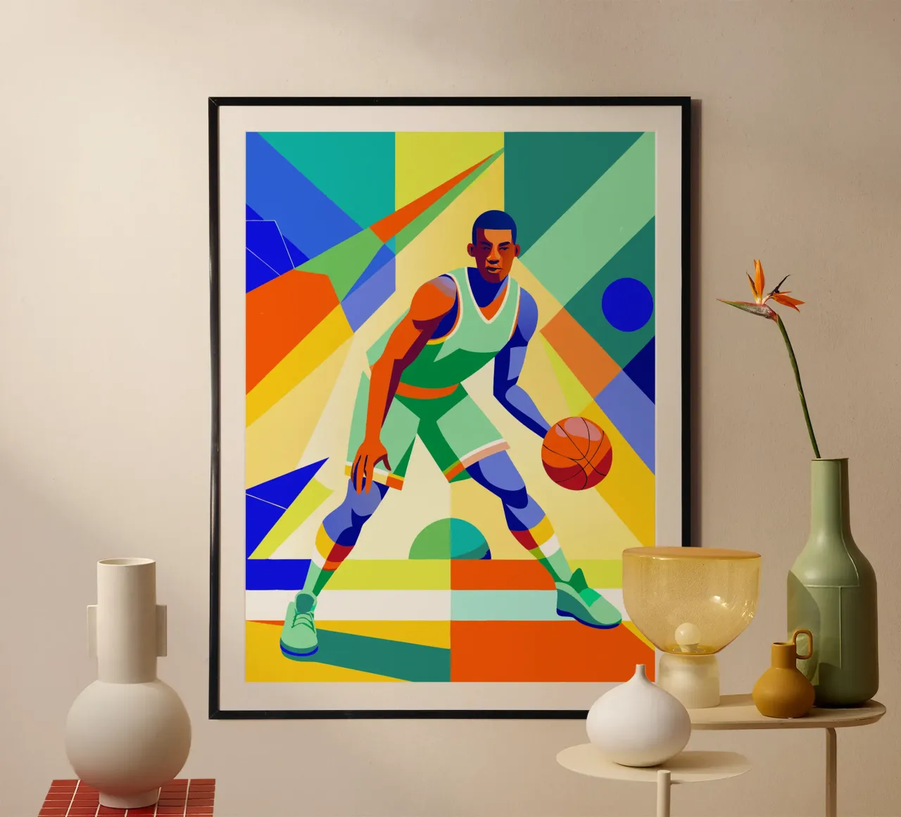 giocatore di basket sport immaginazione vettoriale poster con telaio in alluminio da Faiza