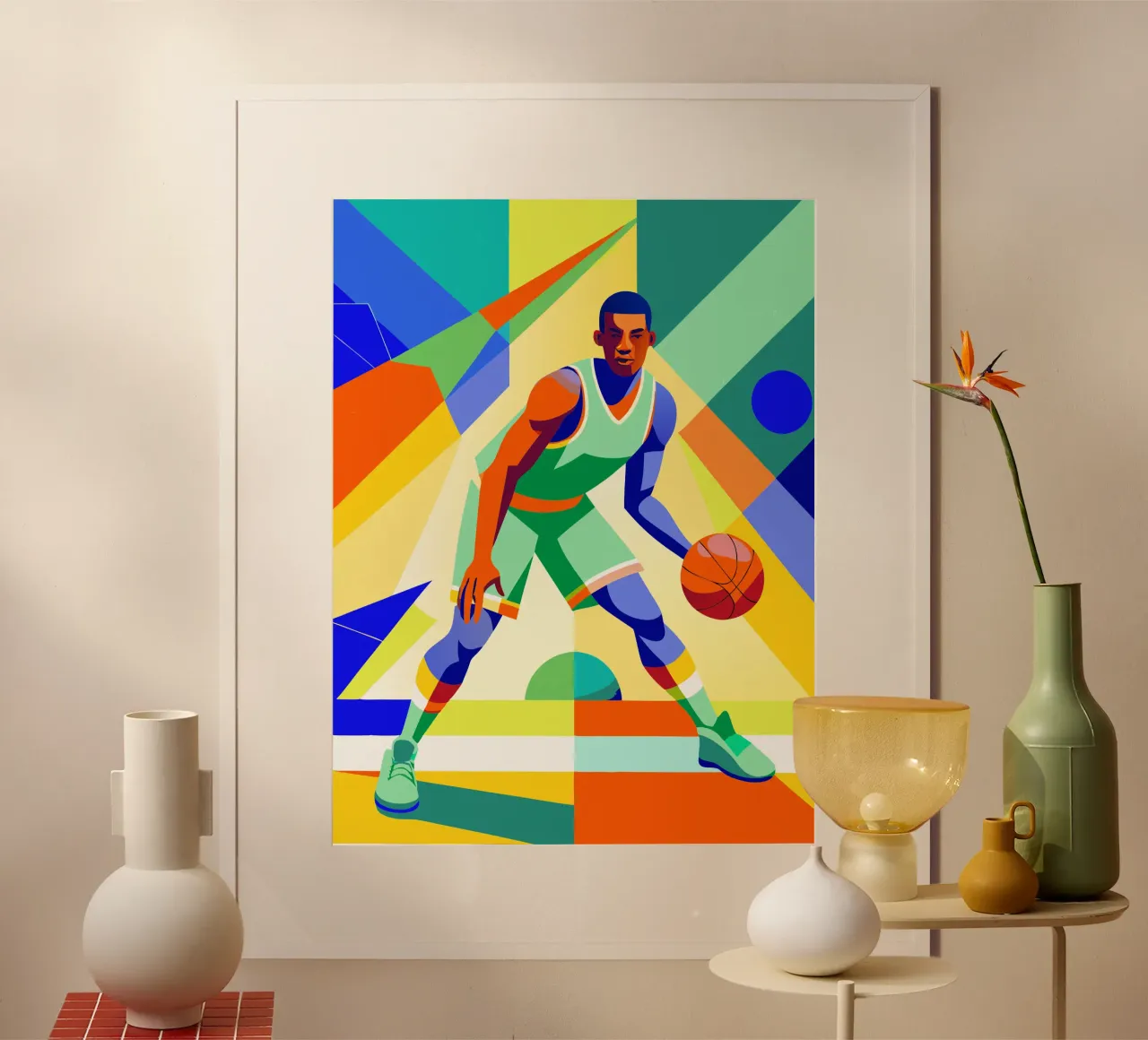 giocatore di basket sport immaginazione vettoriale poster con telaio in alluminio da Faiza