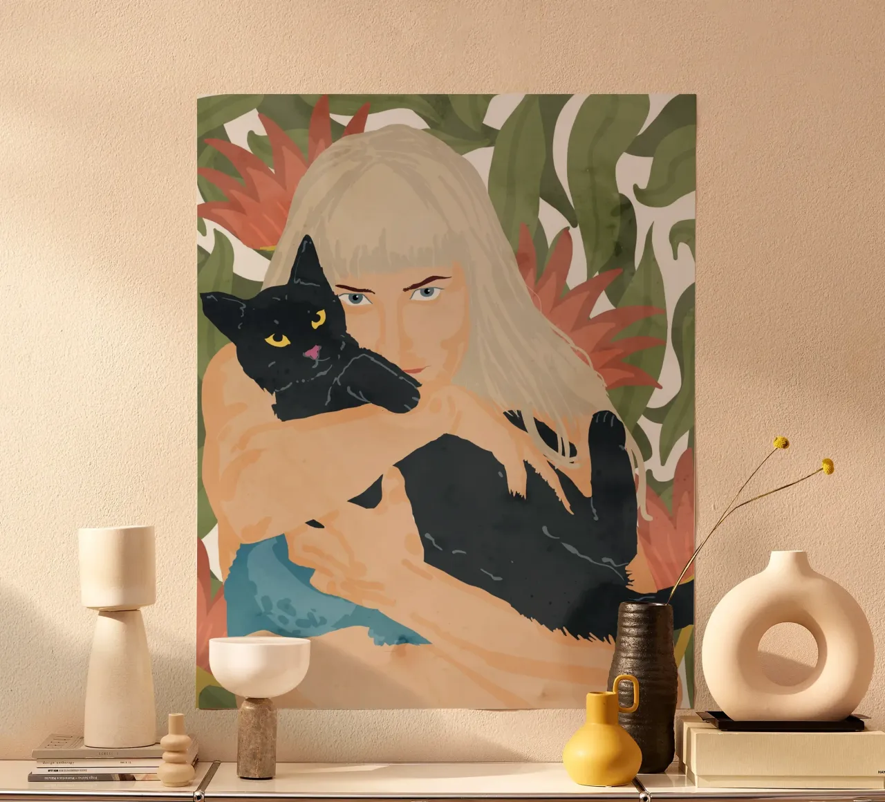 La signora dei gatti poster con telaio in legno da 83oranges