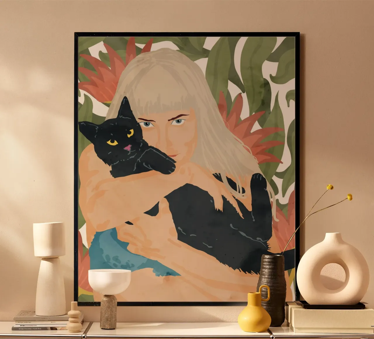 La signora dei gatti poster con telaio in legno da 83oranges