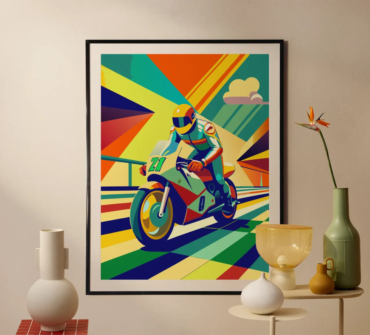 moto gp sport immaginazione vettoriale poster con telaio in alluminio da Faiza