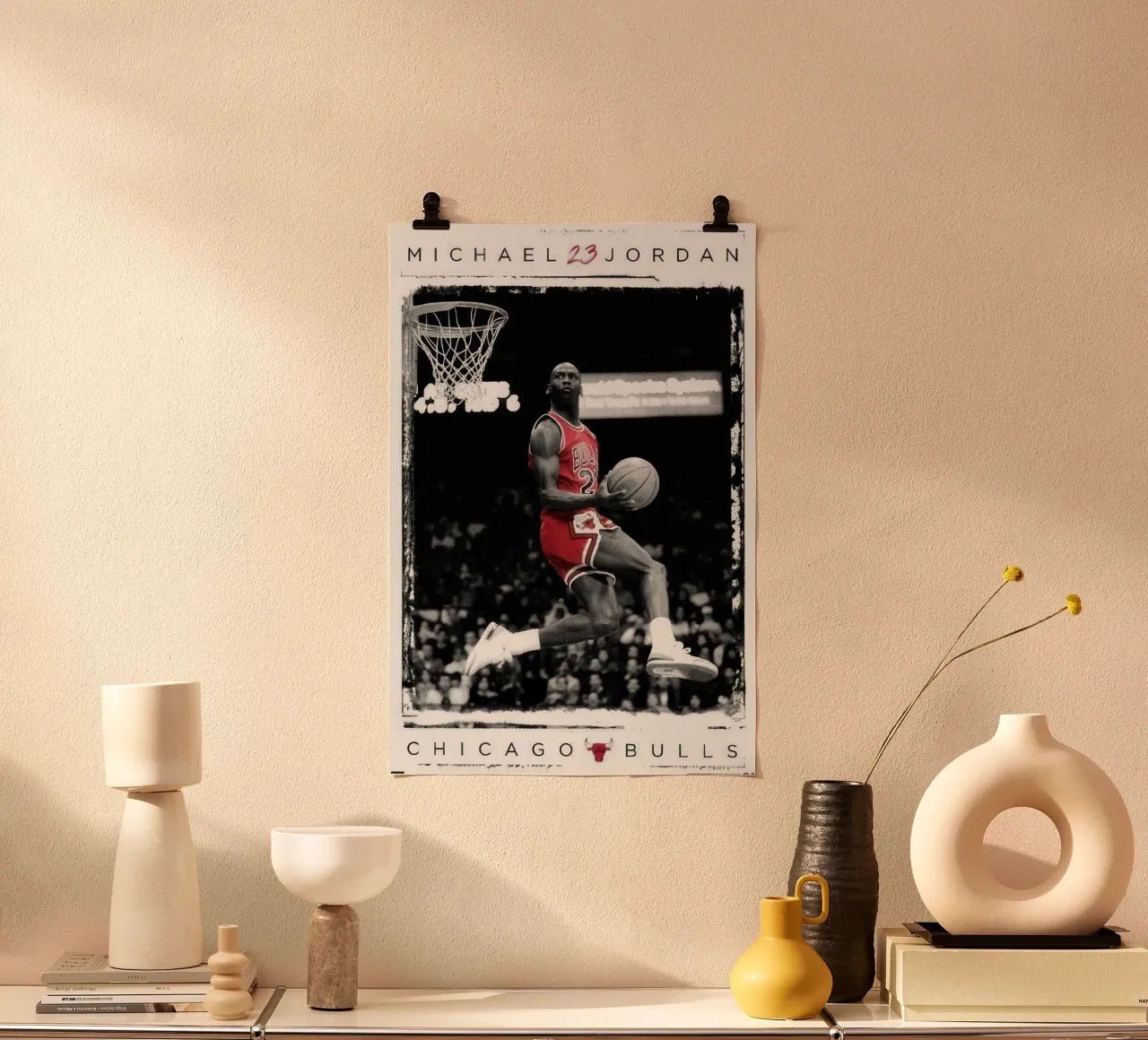 La schiacciata di Michael Jordan poster con telaio in plastica da nice sport