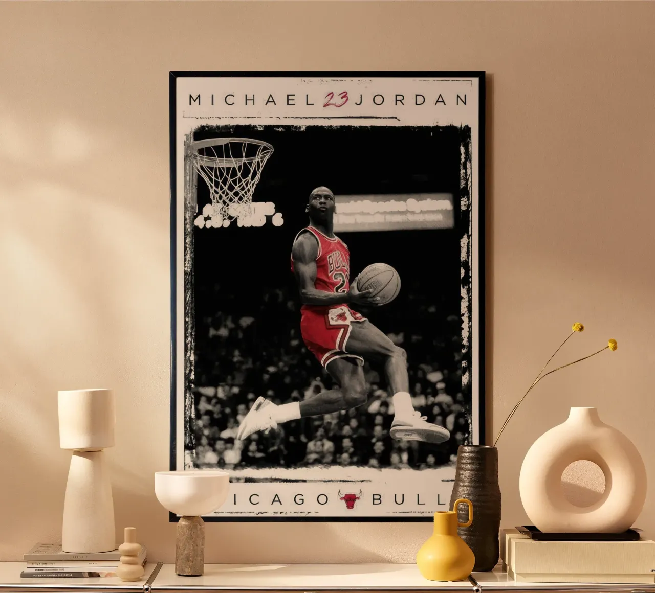 La schiacciata di Michael Jordan poster con telaio in plastica da nice sport