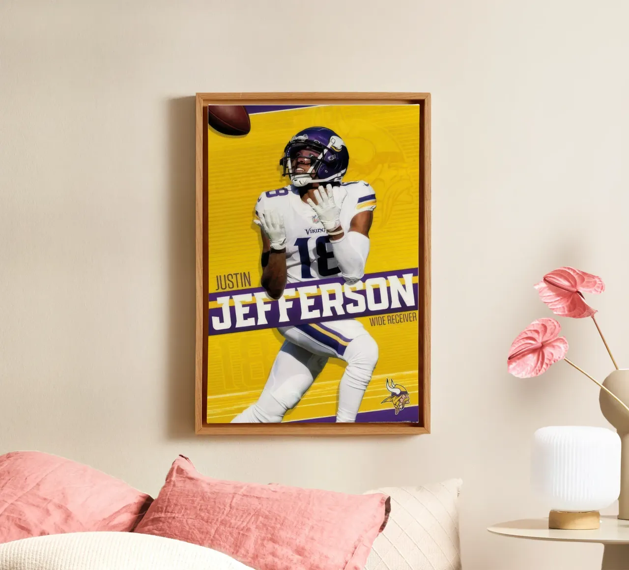 NFL Minnesota Vikings - Justin Jefferson 22 tela con Cornice a cassetta da nice sport