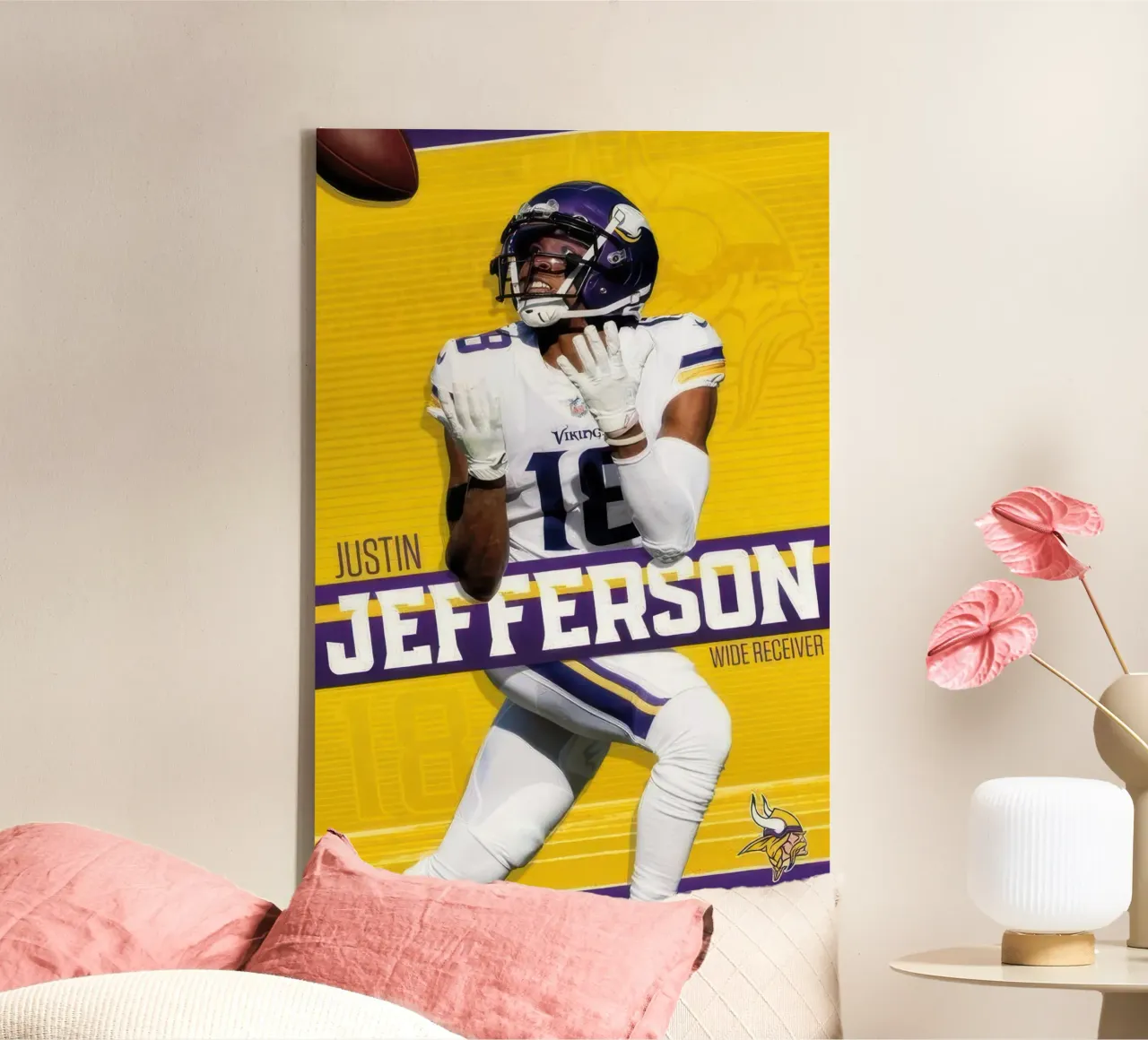 NFL Minnesota Vikings - Justin Jefferson 22 tela con Cornice a cassetta da nice sport