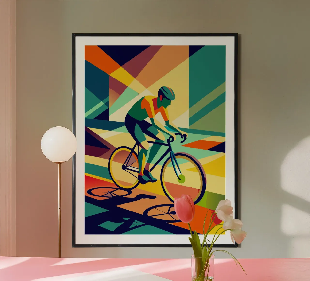 bicicleta de carreras deporte vector imaginación poster con marco de madera de Faiza