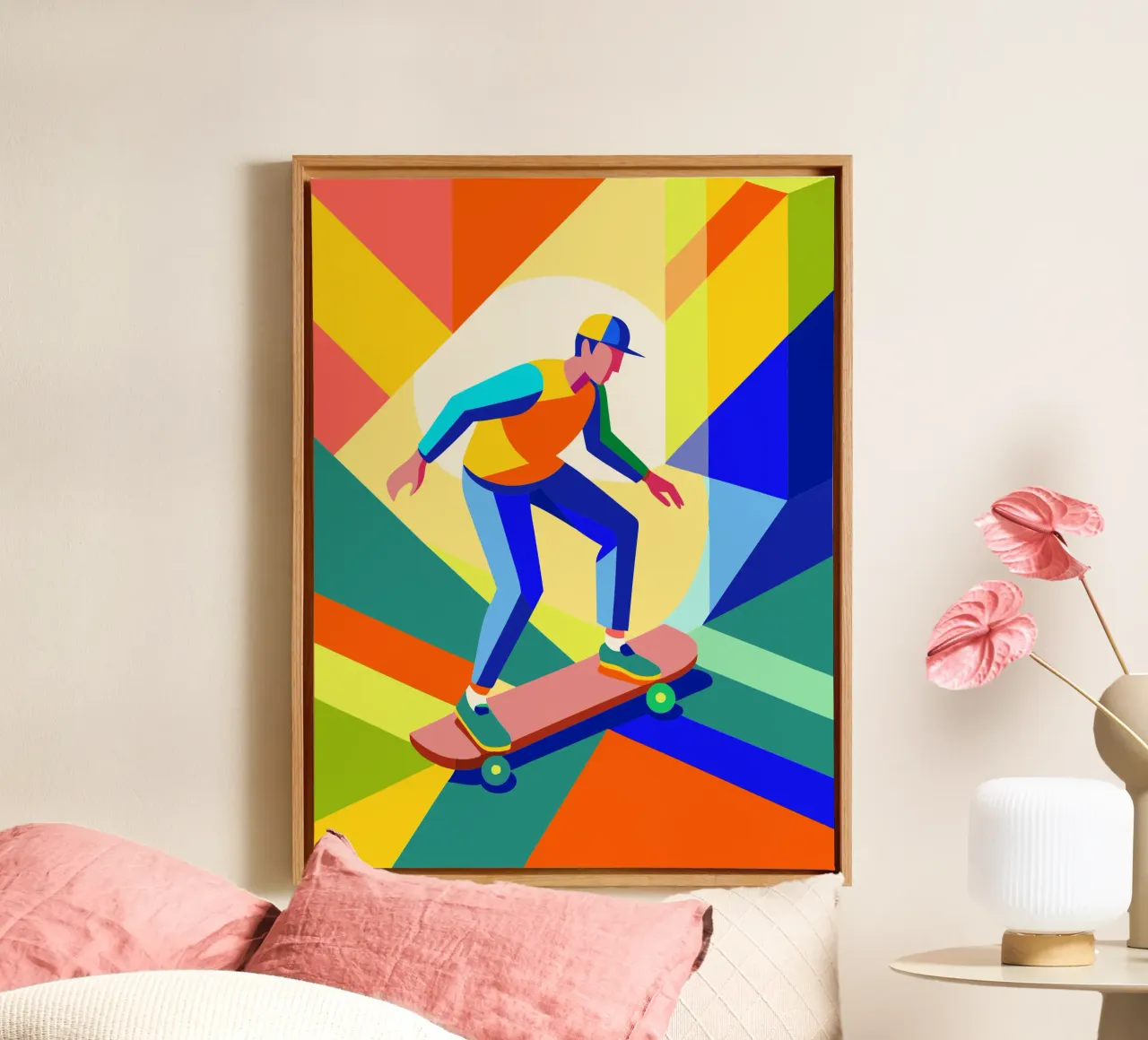 skateboarding player sport vector imagination canvas with Floater frame by Faiza