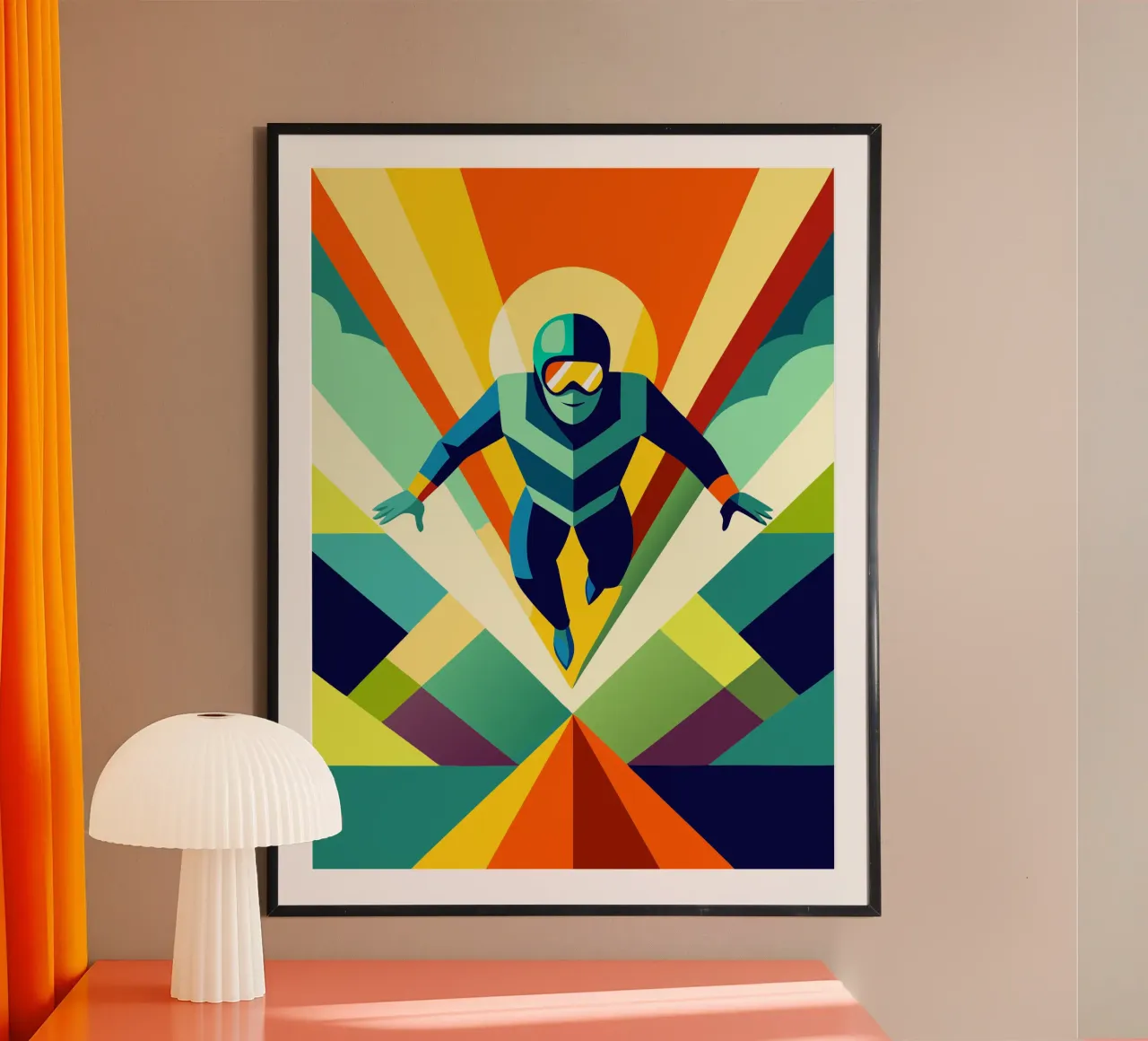 paracaidismo deporte vector imaginación poster con marco de madera de Faiza