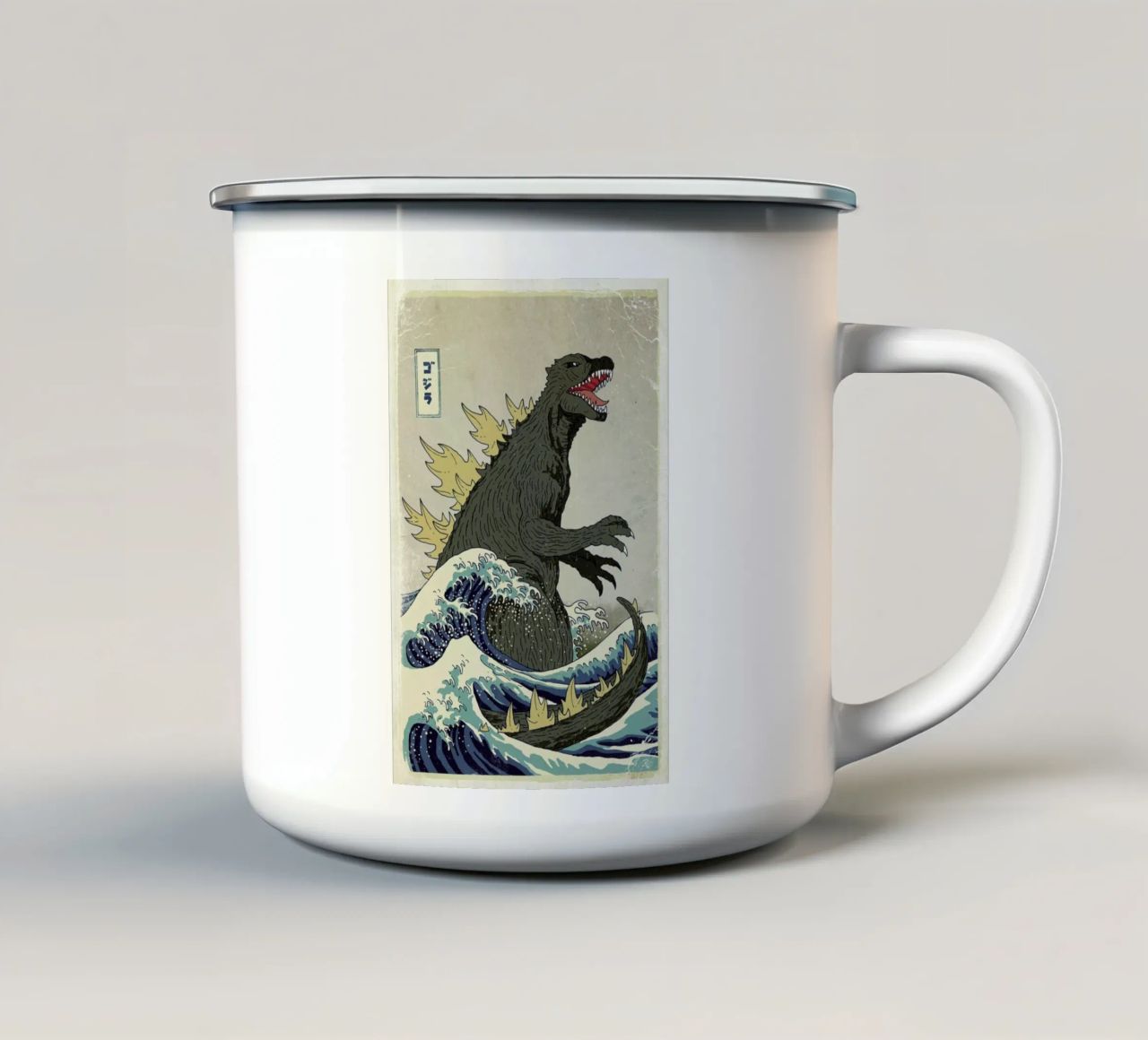 The Great Godzilla off Kanagawa tazza in smalto da DinoMike