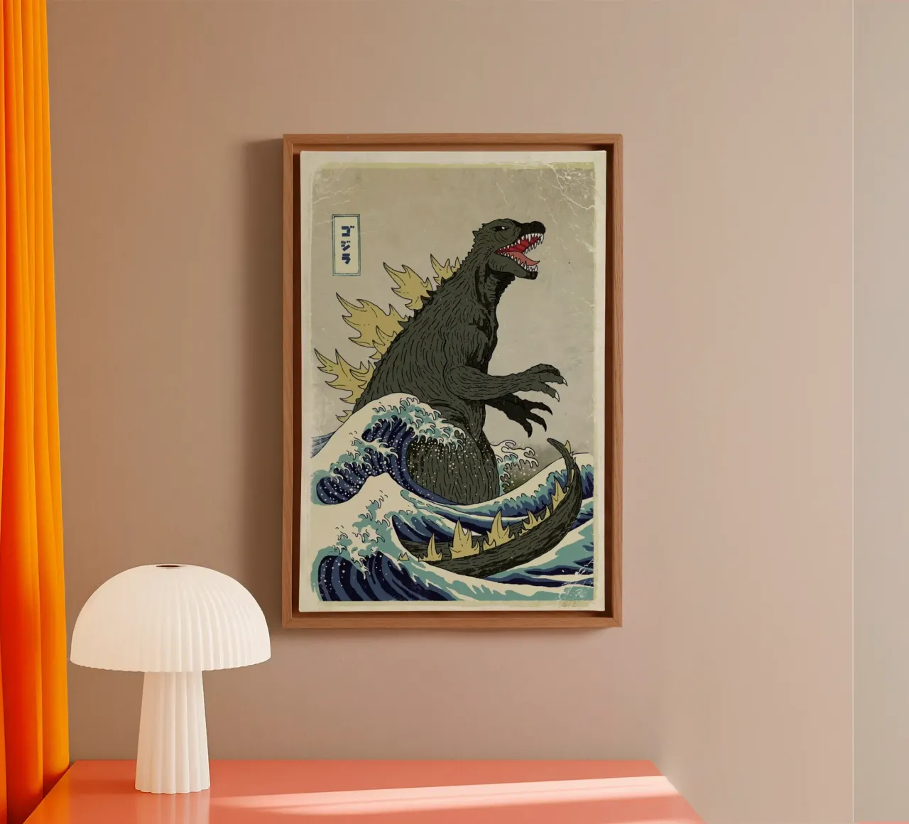 The Great Godzilla off Kanagawa tela con Cornice a cassetta da DinoMike