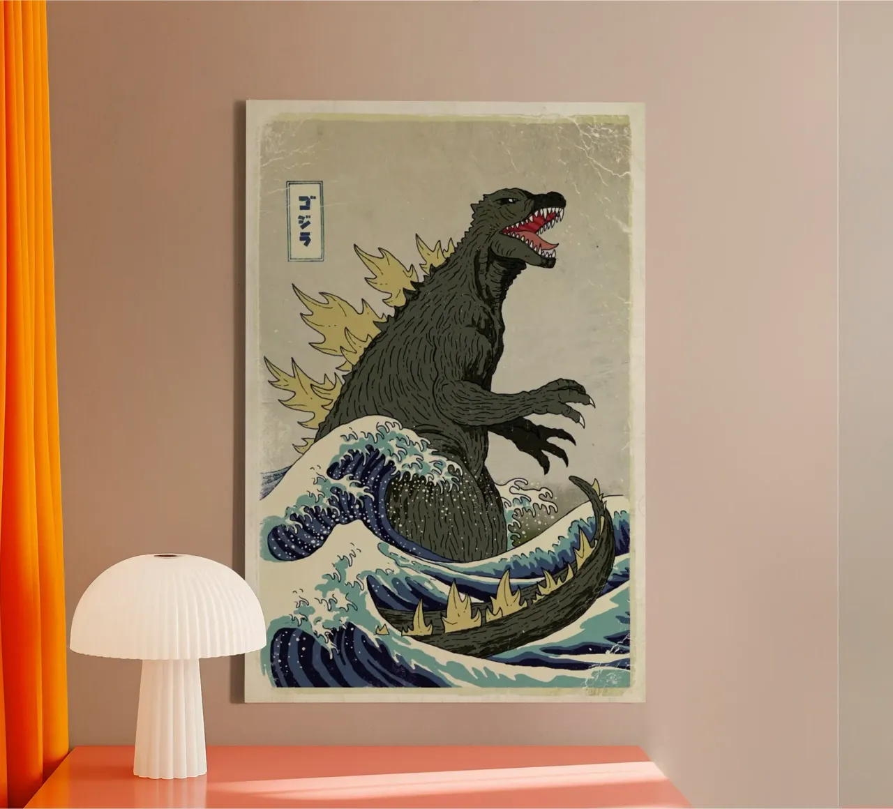 The Great Godzilla off Kanagawa tela con Cornice a cassetta da DinoMike