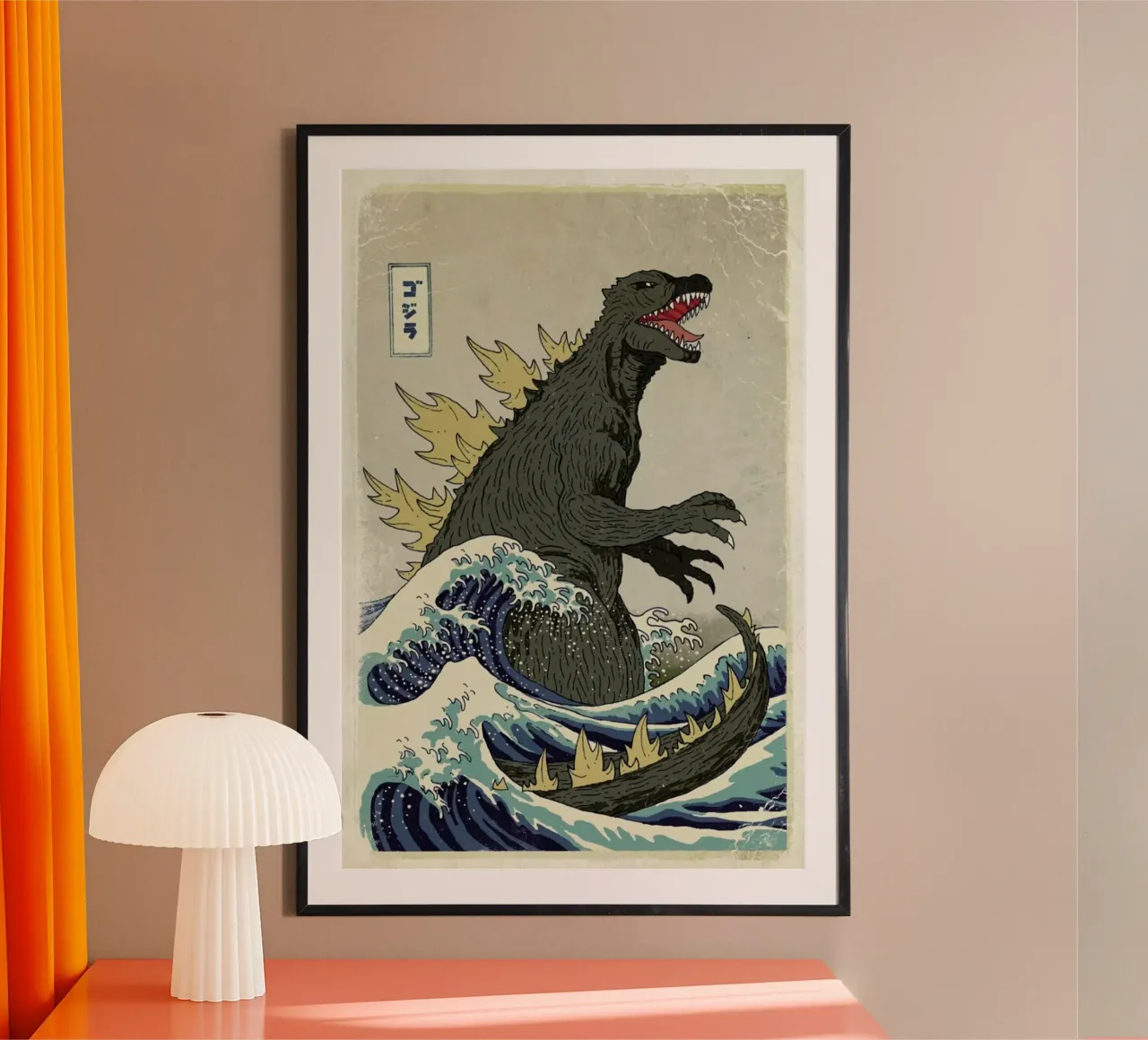 The Great Godzilla off Kanagawa carta hahnemühle da DinoMike