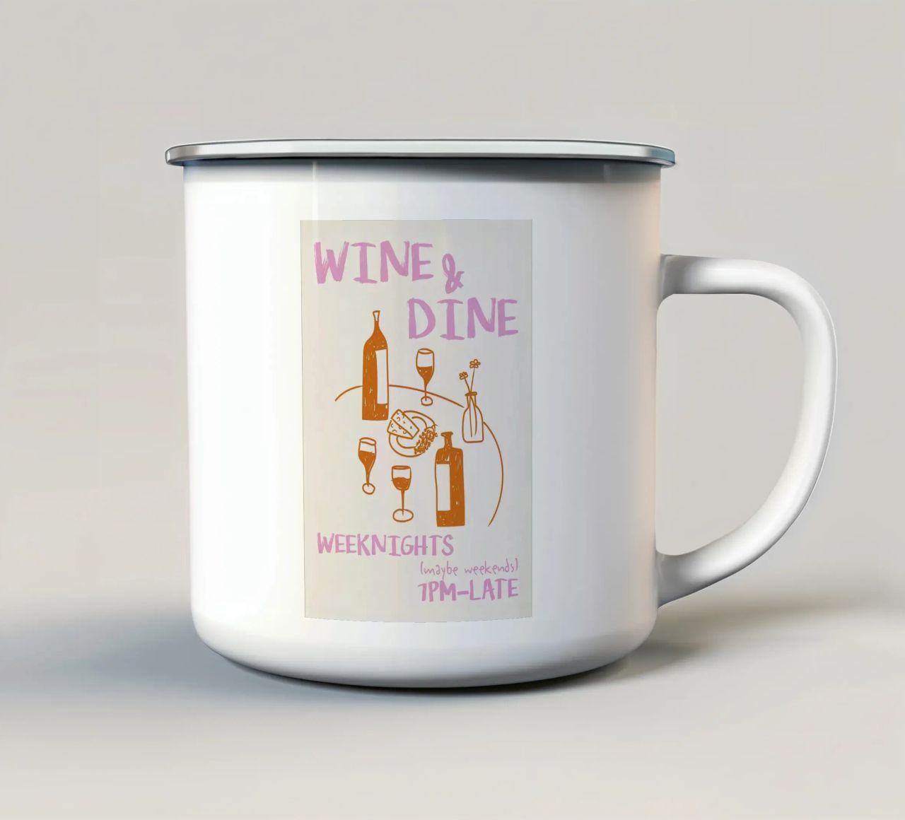 Vino e cena tazza in smalto da Rene Shop