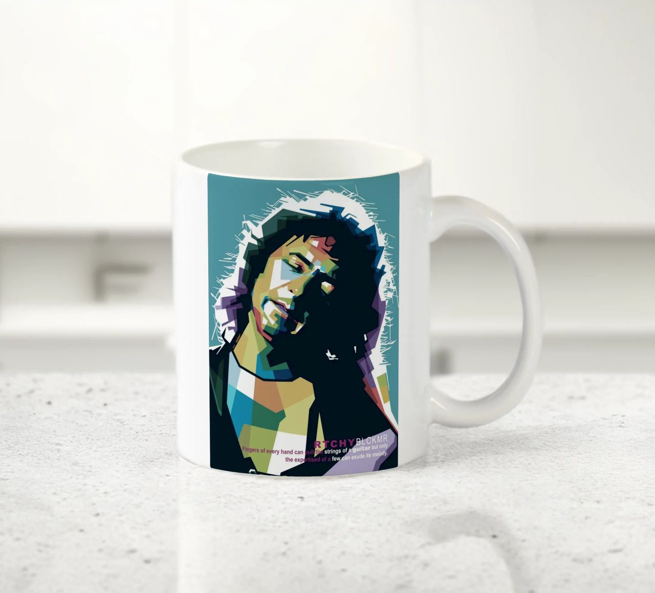 Ritchie Blackmore Pop Art | WPAP keramische mok van Alkahfsmart