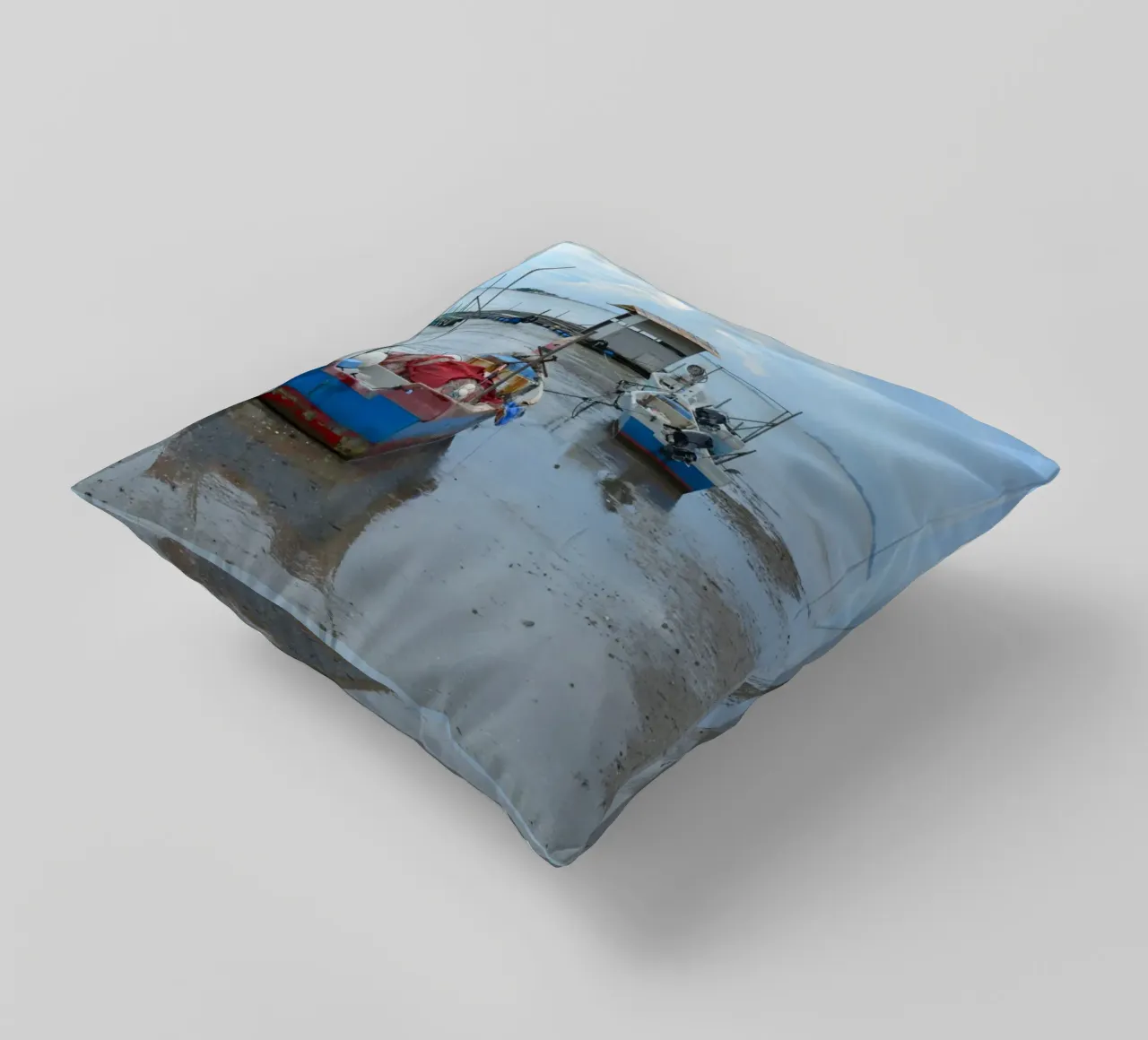 Two fishing boats near the Floating Mosque in Penang decorative cushion by byrieneke