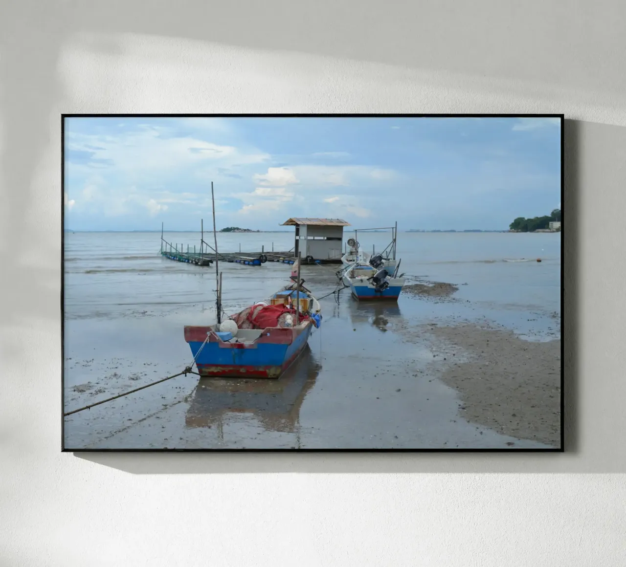 Zwei Fischerboote in der Nähe der schwimmenden Moschee in Penang Acryl-Glas von byrieneke