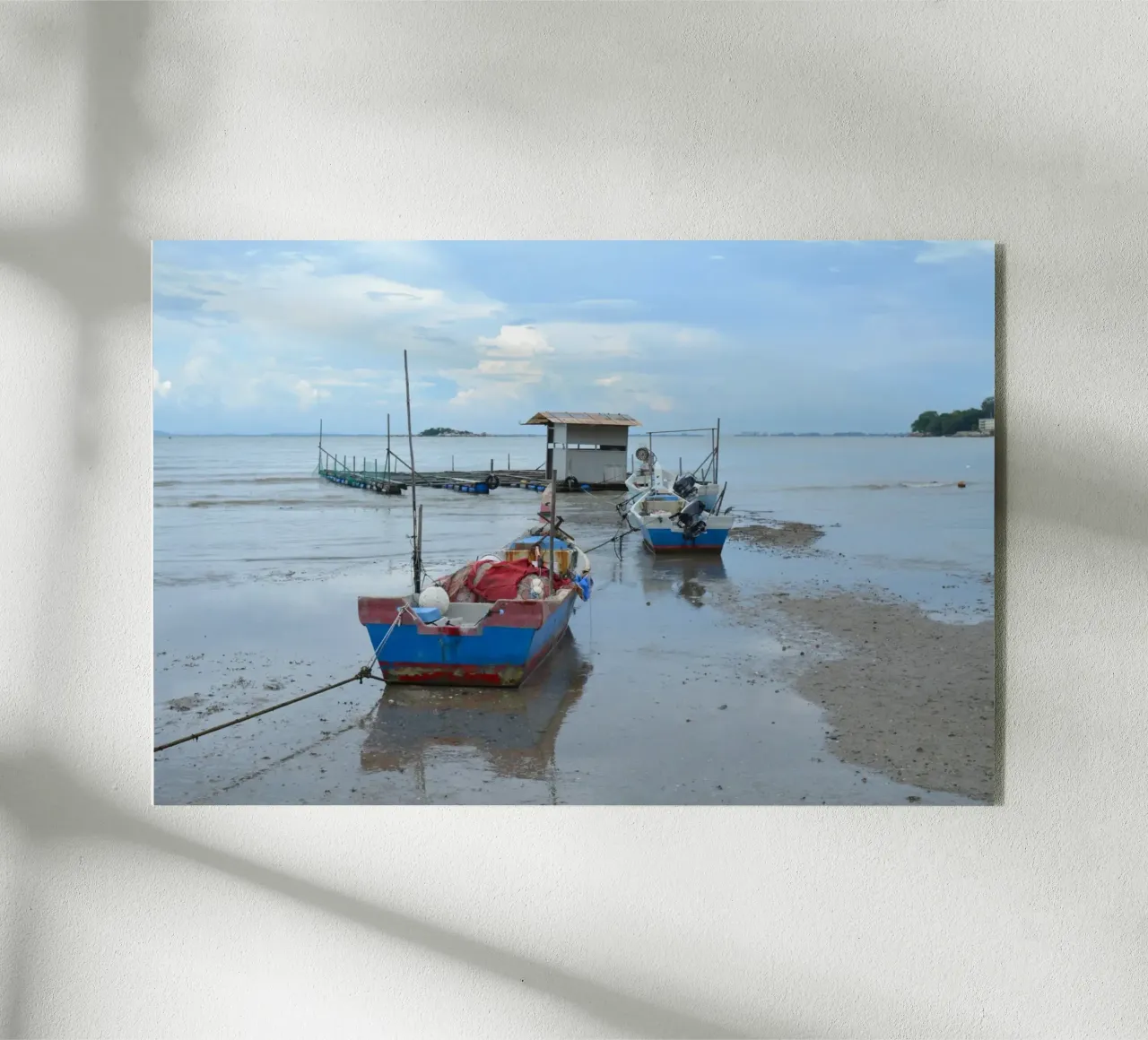 Zwei Fischerboote in der Nähe der schwimmenden Moschee in Penang Acryl-Glas von byrieneke