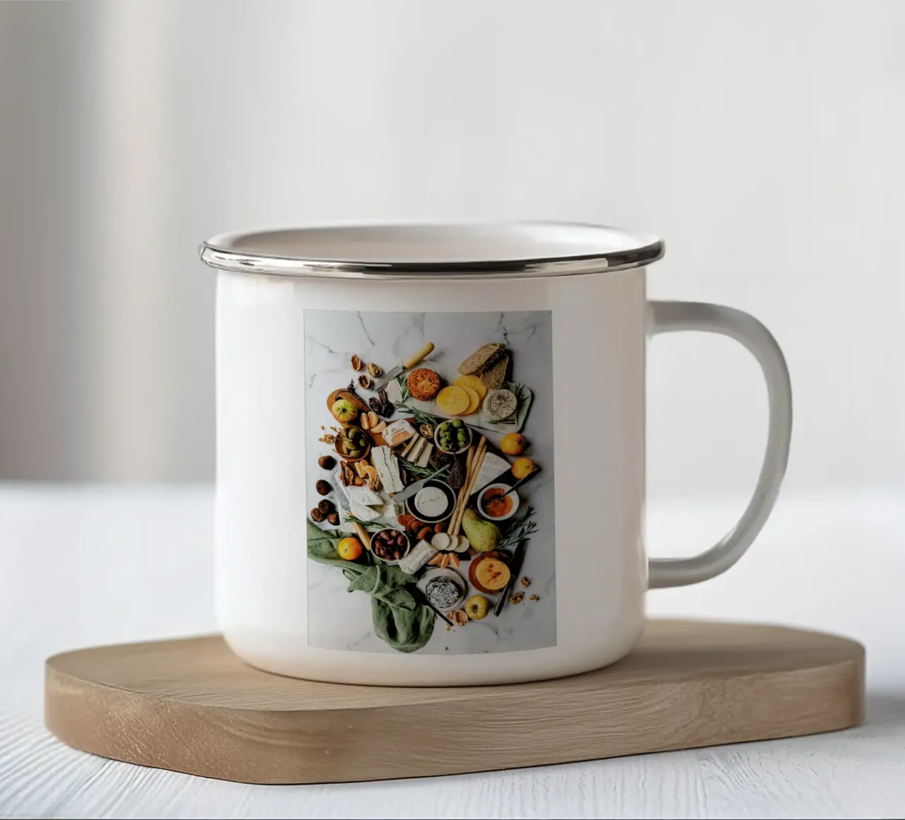 Vegane Käseplatte taza de esmalte de Eat this