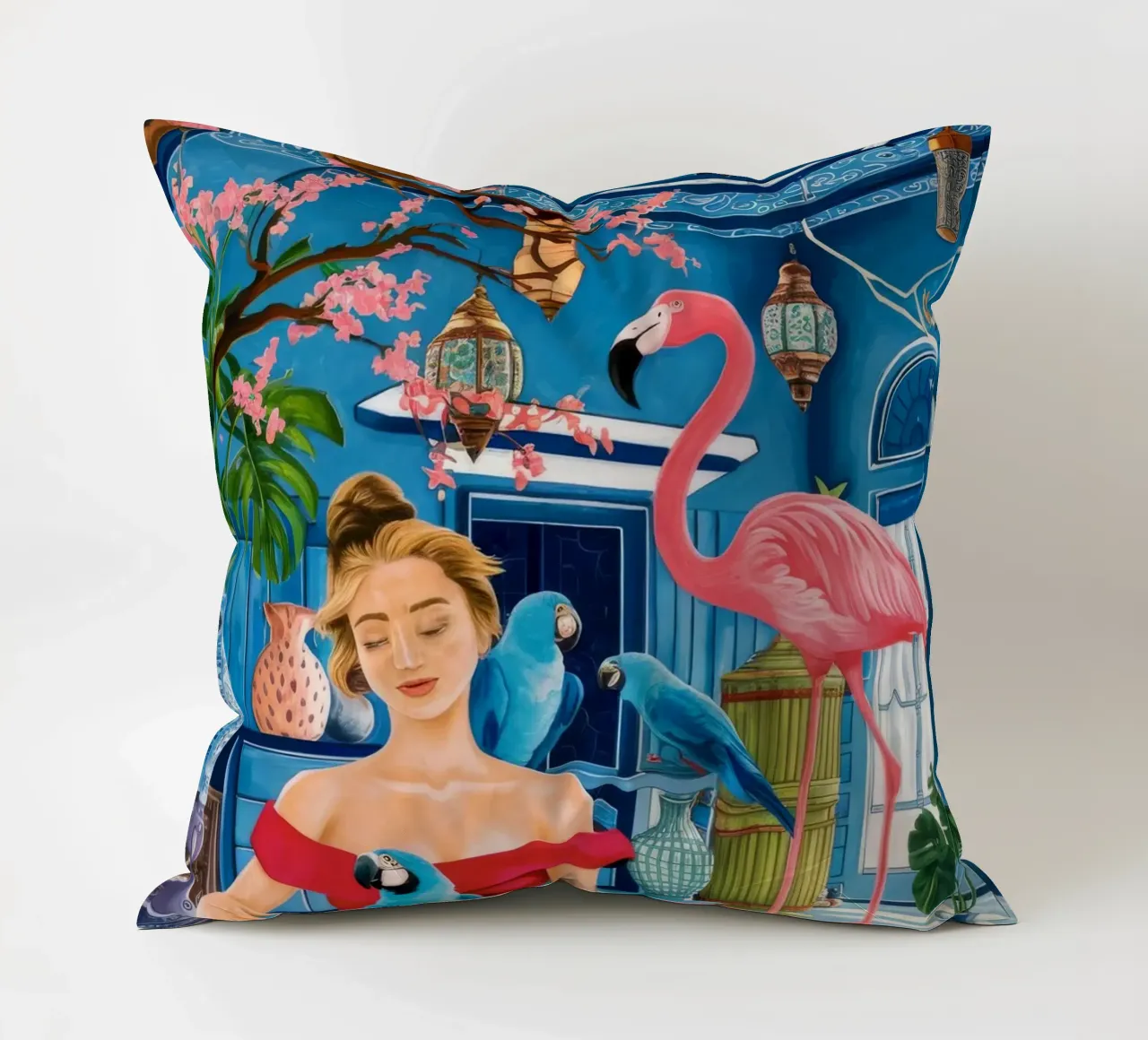 Cerulean Aviary Trance decorative cushion by Infinite Chroma