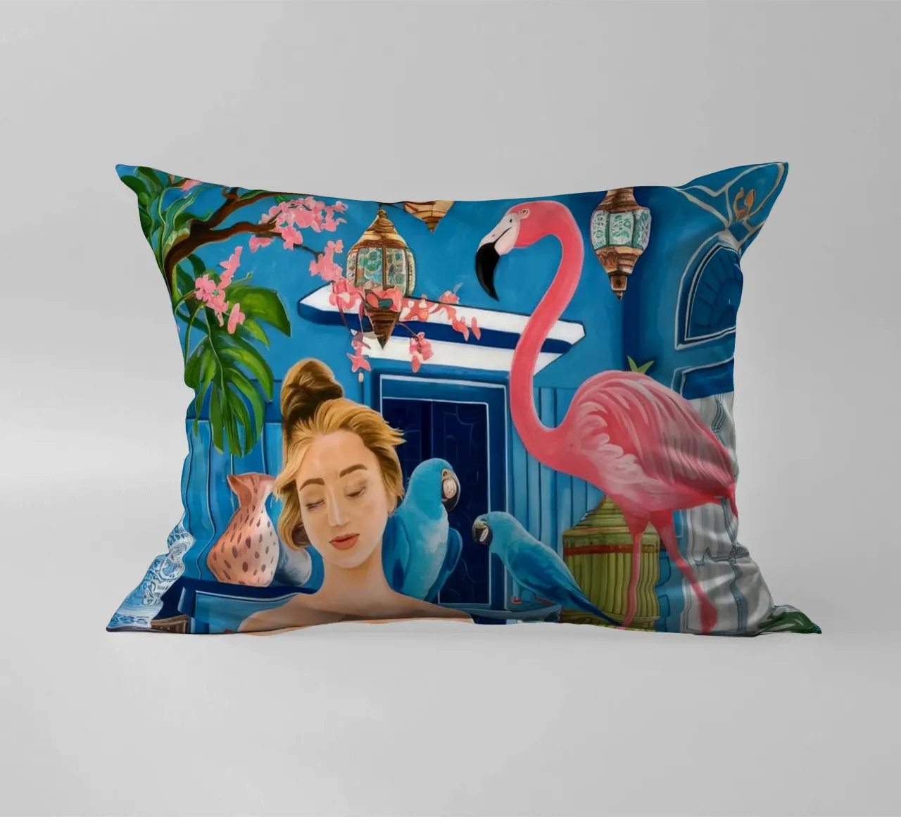 Cerulean Aviary Trance decorative cushion by Infinite Chroma
