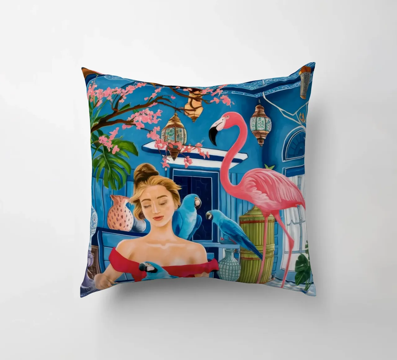 Cerulean Aviary Trance decorative cushion by Infinite Chroma