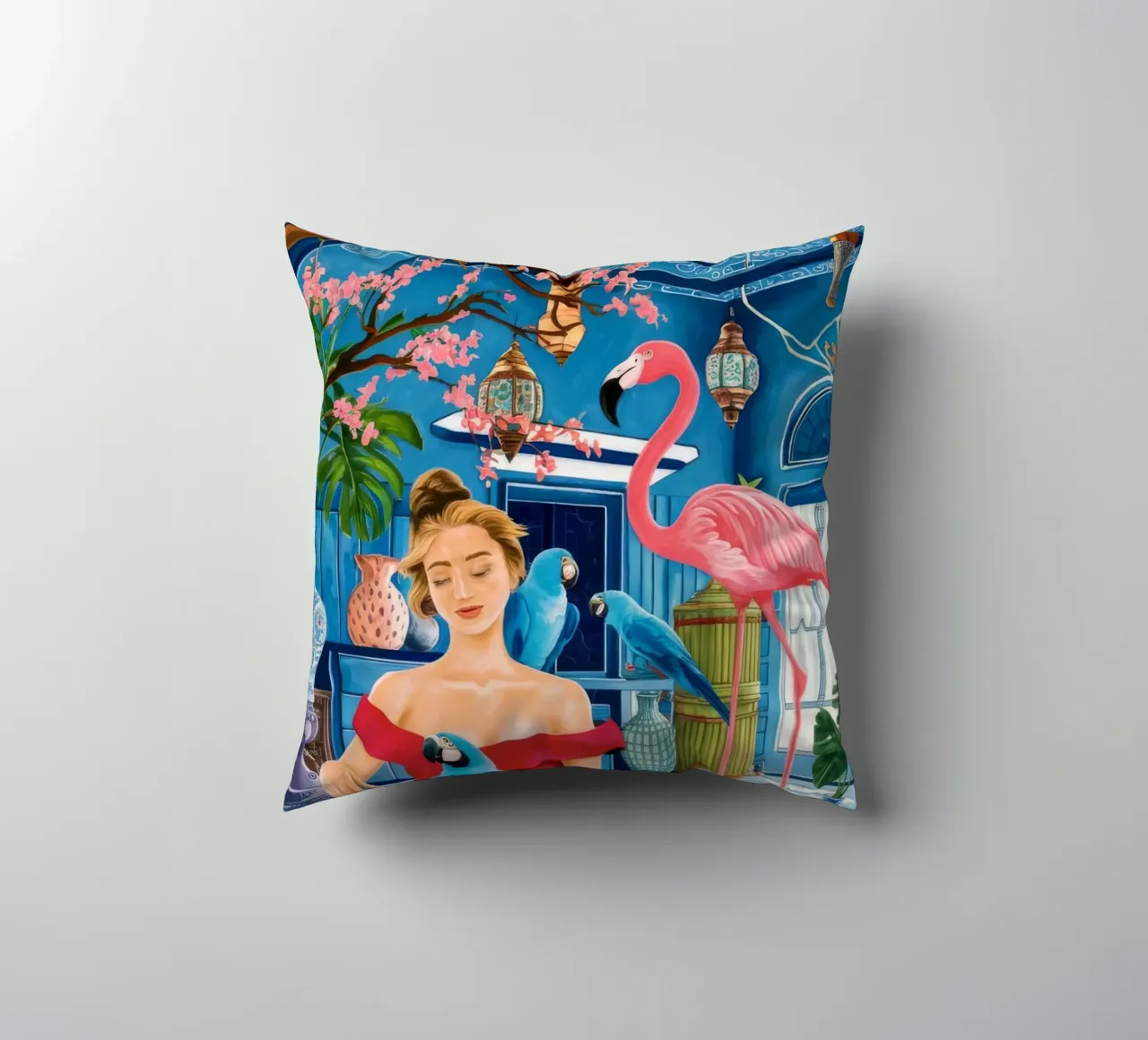Cerulean Aviary Trance decorative cushion by Infinite Chroma