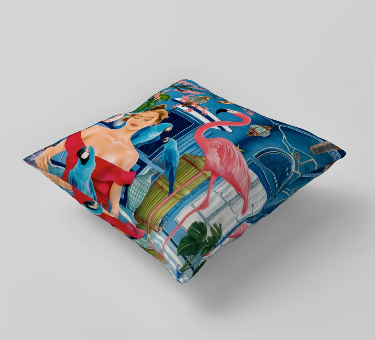 Cerulean Aviary Trance decorative cushion by Infinite Chroma