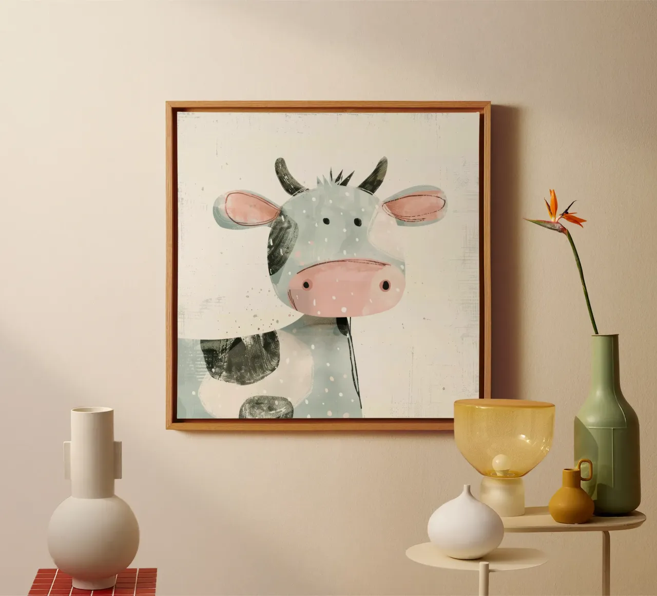 Mucca pastello con macchie giocose tela da DesignDoodle