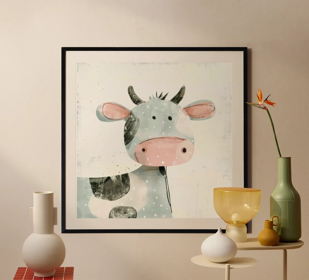 Mucca pastello con macchie giocose carta hahnemühle da DesignDoodle