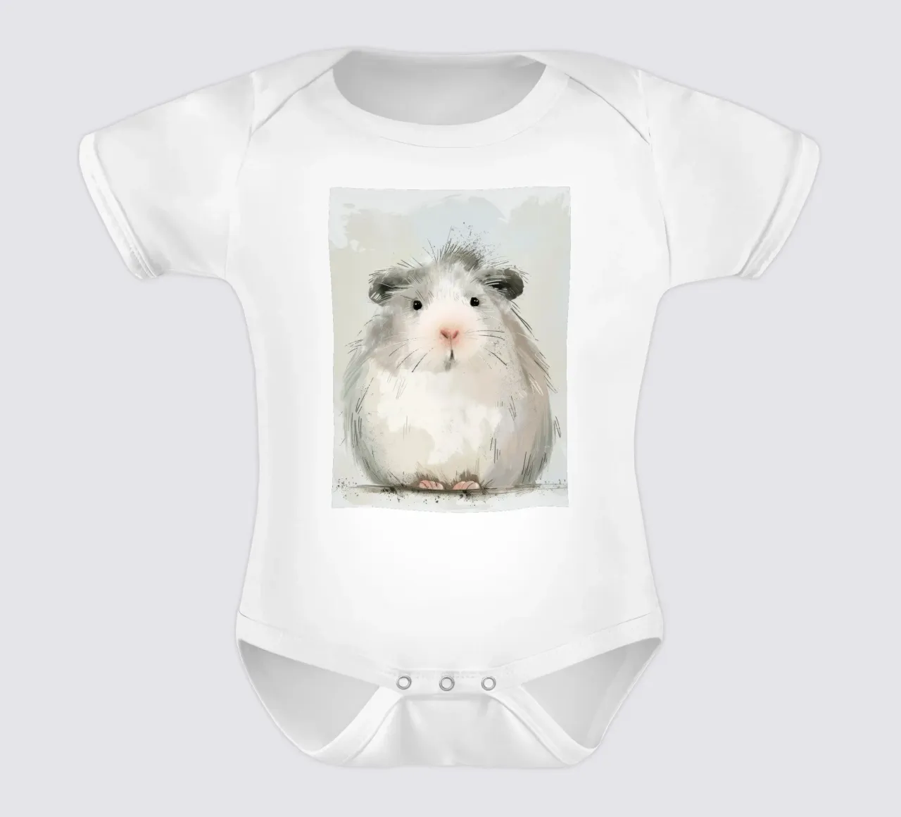 Grey Guinea Pig: Soft and Fluffy short-sleeve baby romper by DesignDoodle