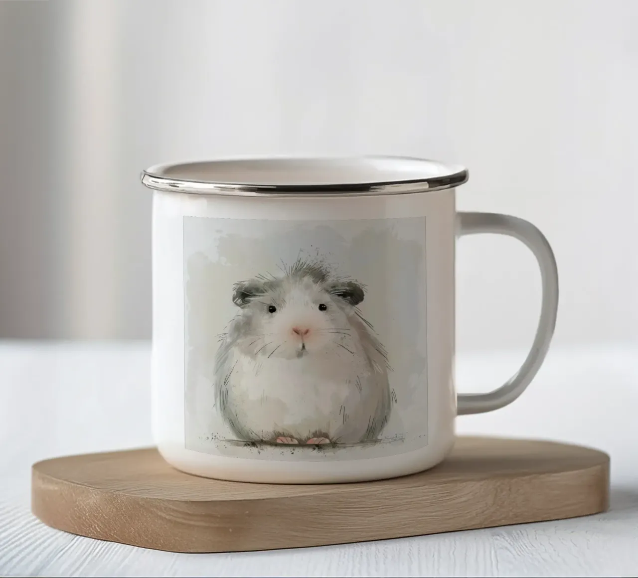 Grey Guinea Pig: Soft and Fluffy enamel mug by DesignDoodle