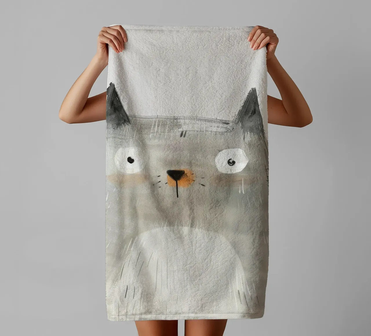 Mysterious Grey Cat in Modern Art towel by DesignDoodle