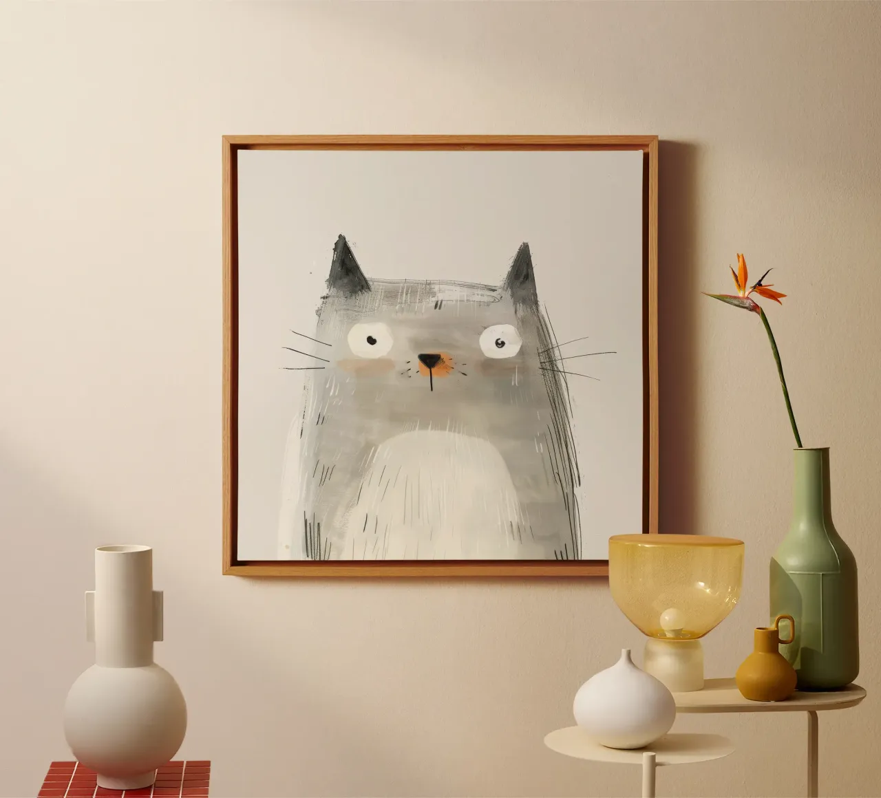 Mysterious Grey Cat in Modern Art canvas by DesignDoodle