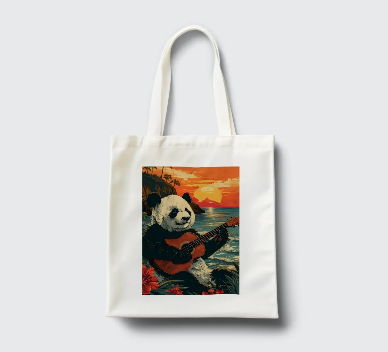 Panda spielt Gitarre am Strand borsa in juta da WILD ART