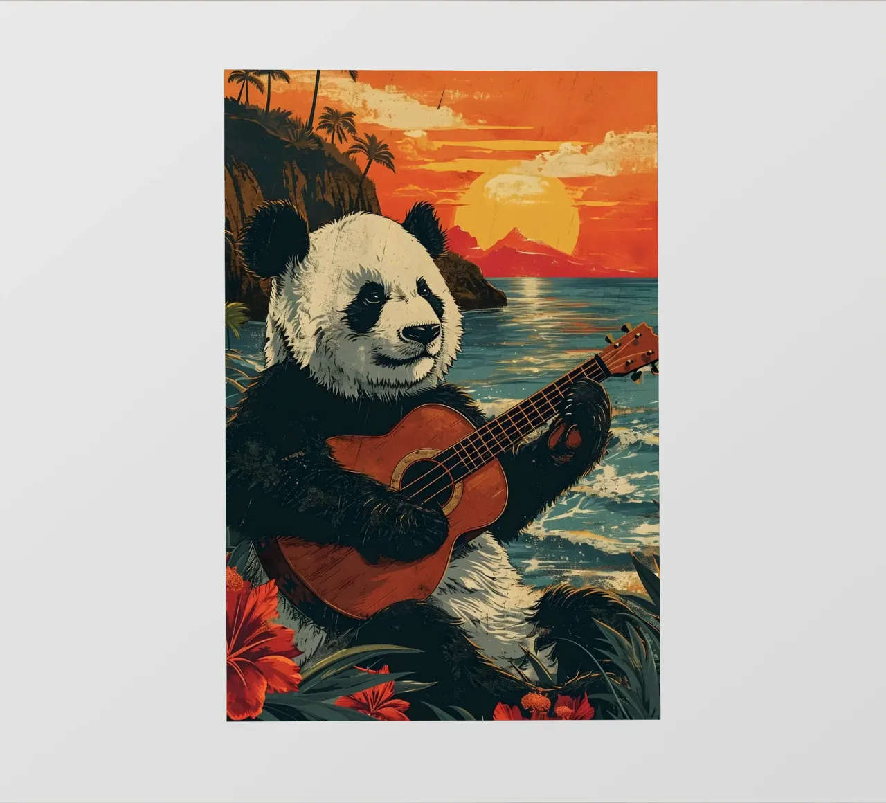 Panda spielt Gitarre am Strand pellicola backlit da WILD ART