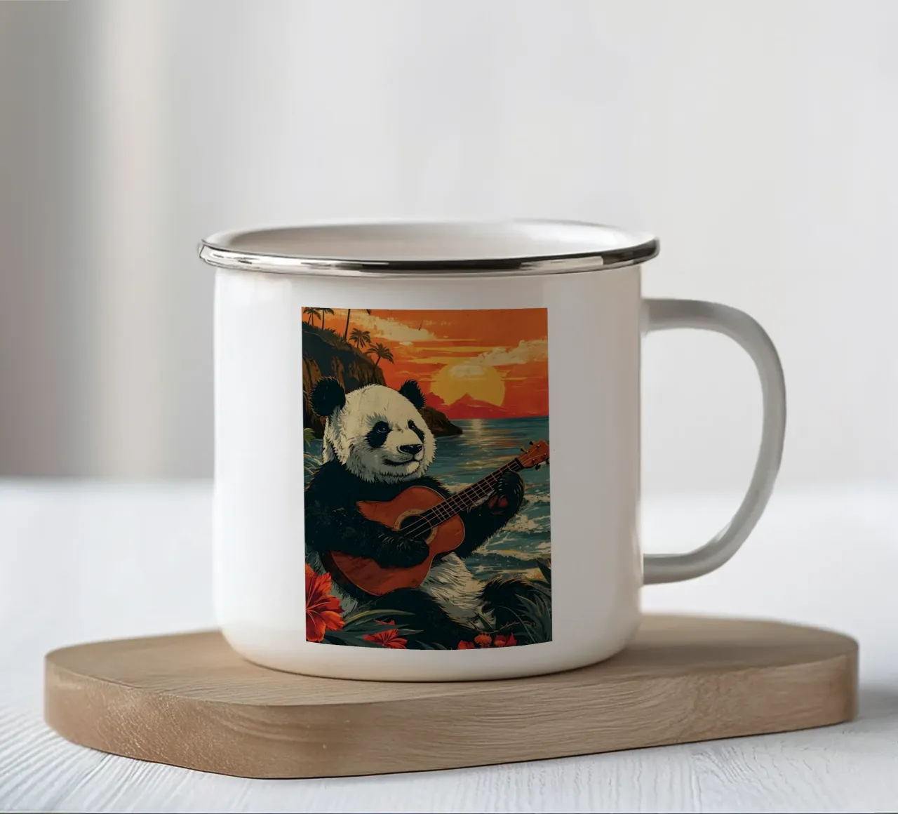 Panda spielt Gitarre am Strand tazza in smalto da WILD ART