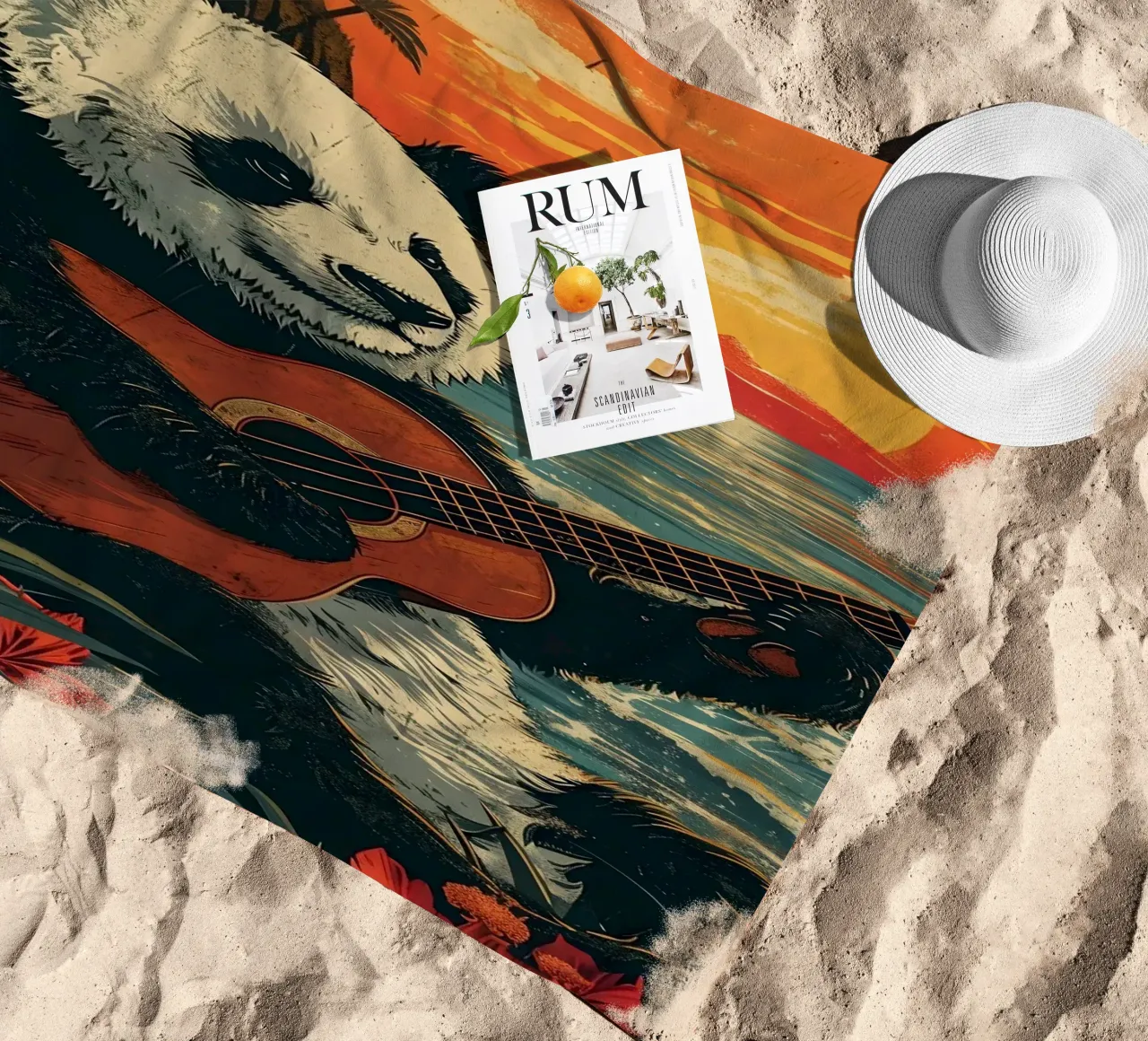 Panda spielt Gitarre am Strand telo mare da WILD ART