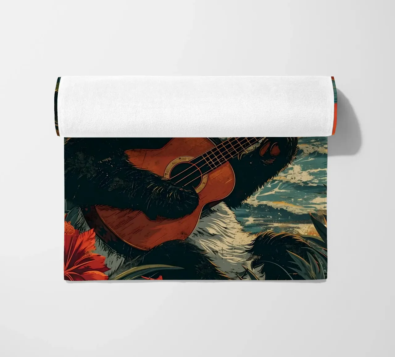 Panda spielt Gitarre am Strand telo mare da WILD ART