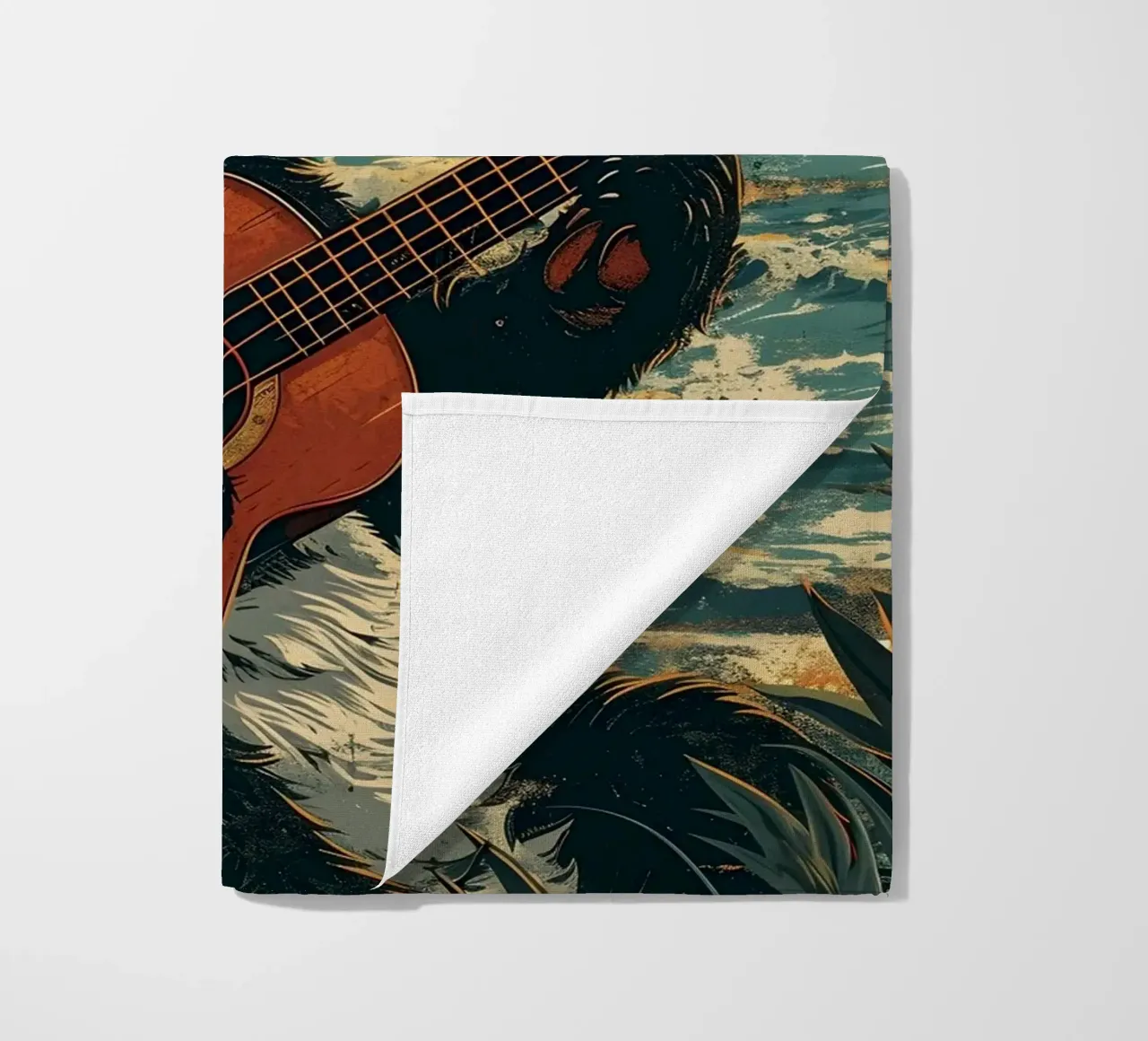Panda spielt Gitarre am Strand telo mare da WILD ART