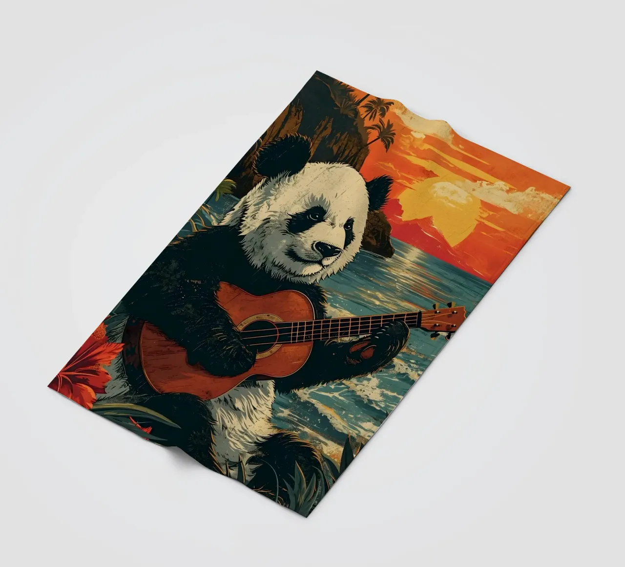 Panda spielt Gitarre am Strand coperta in pile da WILD ART